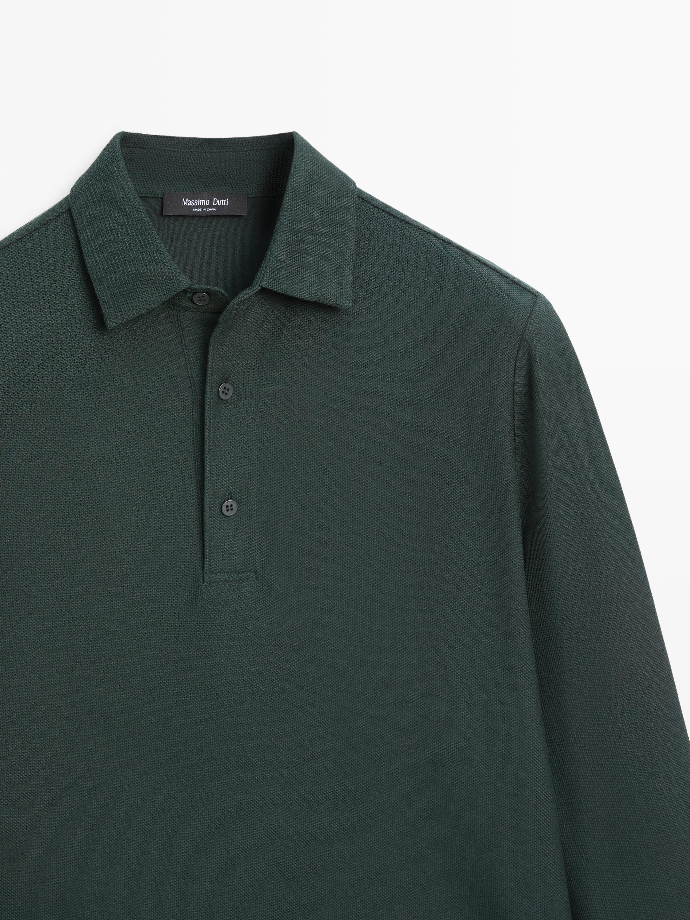 Textured piqué polo shirt with long sleeves